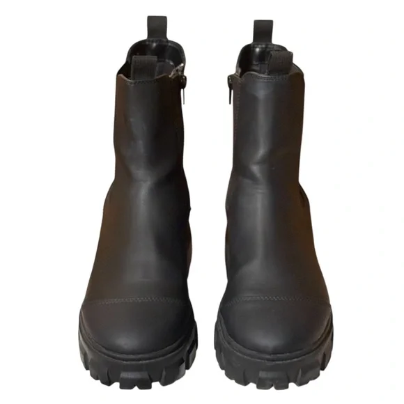 Faux Black Leather Chunky Ankle Boots - Picture 2 of 7